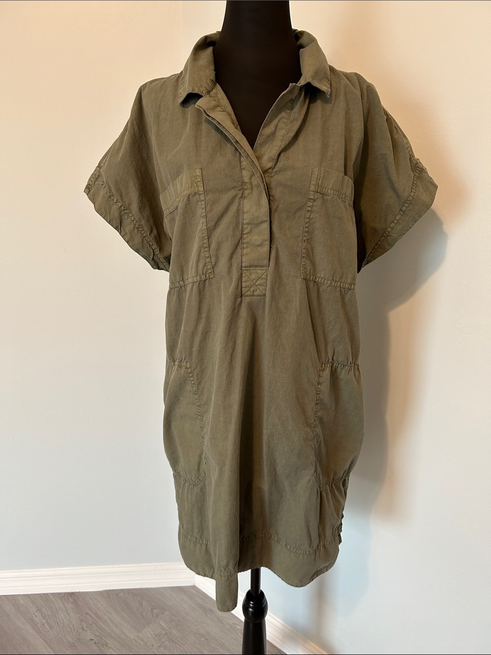 Lucky Brand Olive Green Short Sleeve Shirt Dress